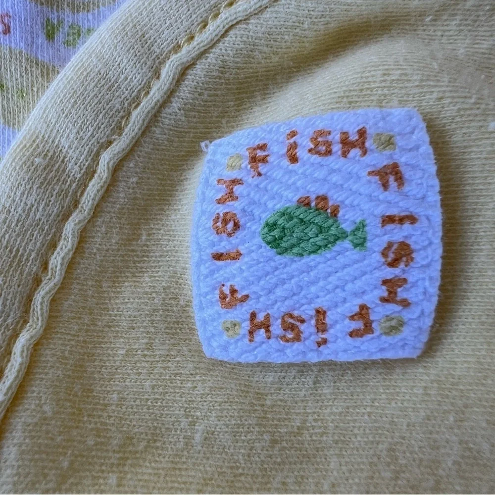 Vintage Gymboree Fish Sea Star Reversible Baby Blanket 90s  Yellow White GUC